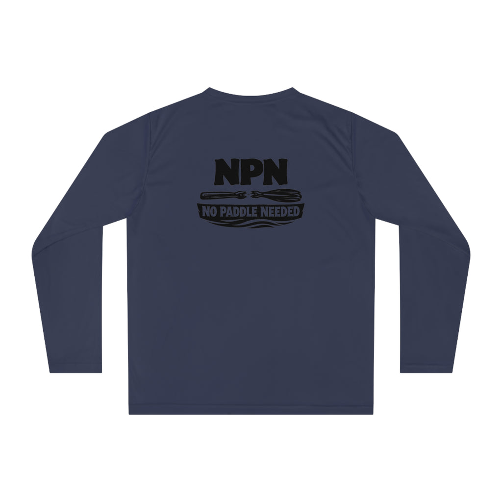 Performance Long Sleeve Shirt — NPN “No Paddle Needed” Fishing Graphic