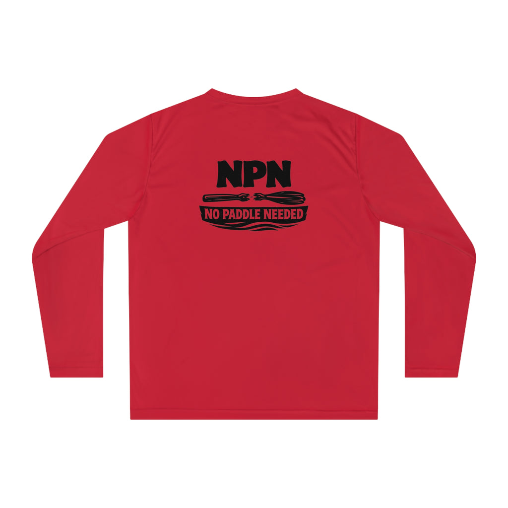 Performance Long Sleeve Shirt — NPN “No Paddle Needed” Fishing Graphic